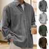 Men Shirt Lapel Long Sleeve Solid Color Loose Single Breasted Shirt Coat Fit Ribbed Texture Casual