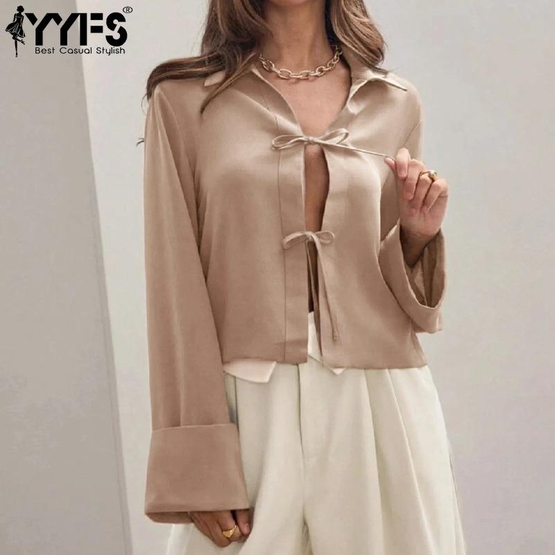 YYFS Women's Fashion Casual Spring Autumn Solid Color Print Long Sleeve POLO Neck Blouses & Shirts