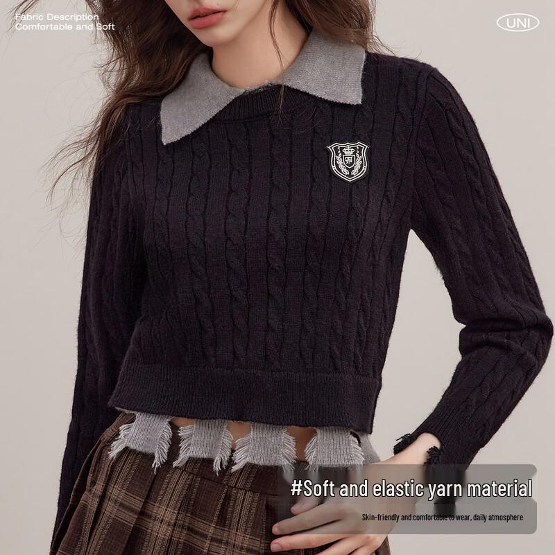 UNIFREE Faux Two-Piece Color-Block Pullover Sweater