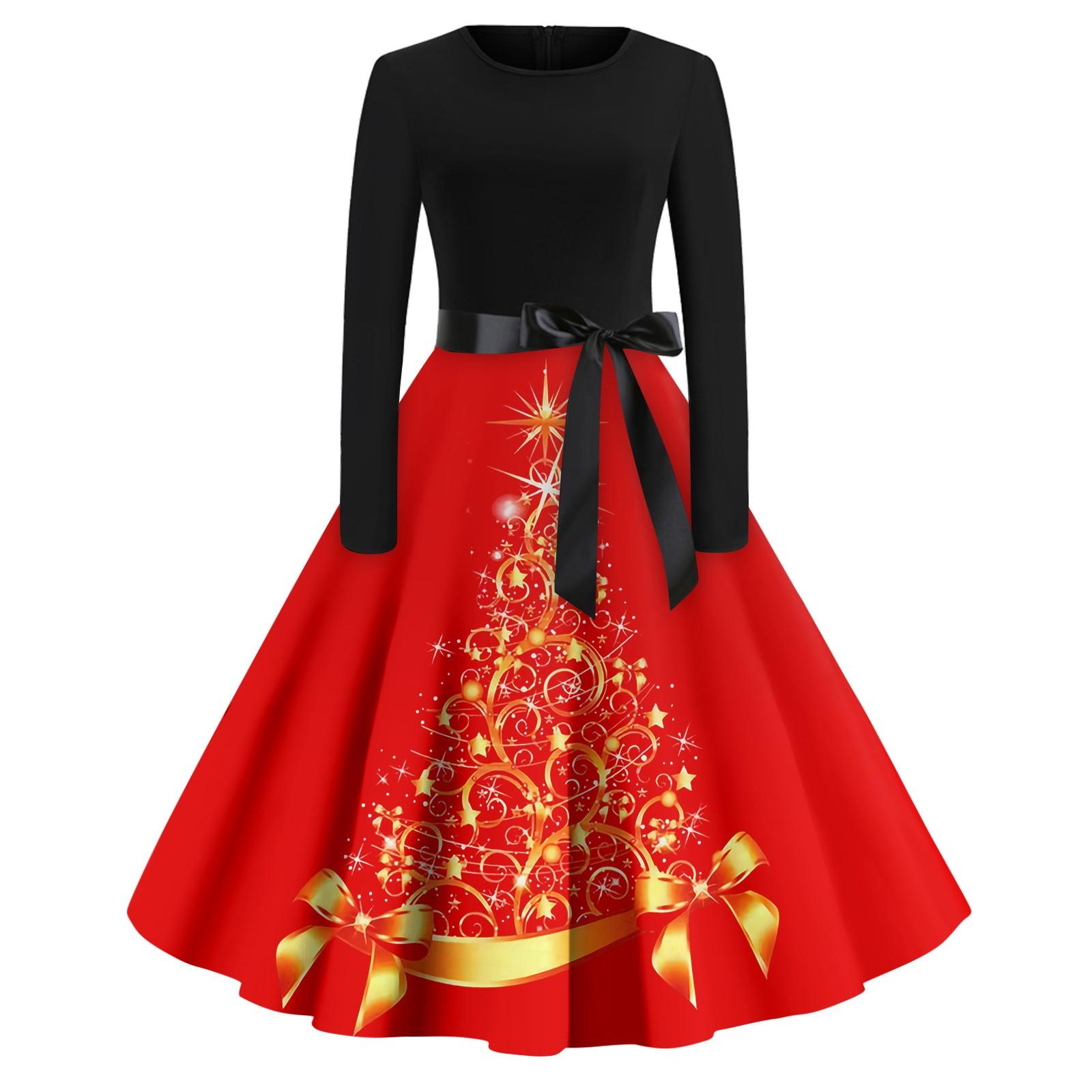 

Женское повседневное модное рождественское платье с длинными рукавами и принтом снежинок, вечерние повседневные платья с вырезом и круглым вырезом XL киноварь