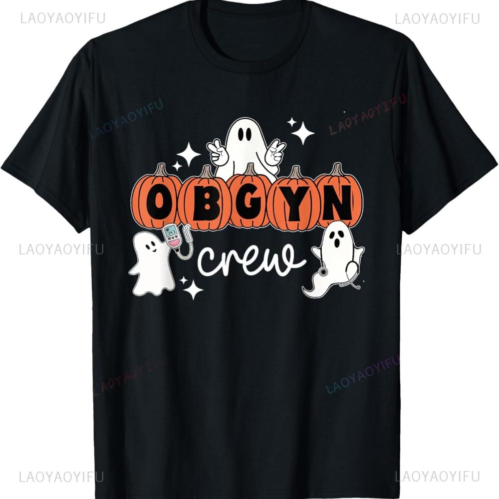 Halloween OBGYN Crew Ghost Tshirt Obstetrics Nurse Squad Pumpkin Gift TShirt Women Festival Costumes Daily Life Casual Tee Tops S