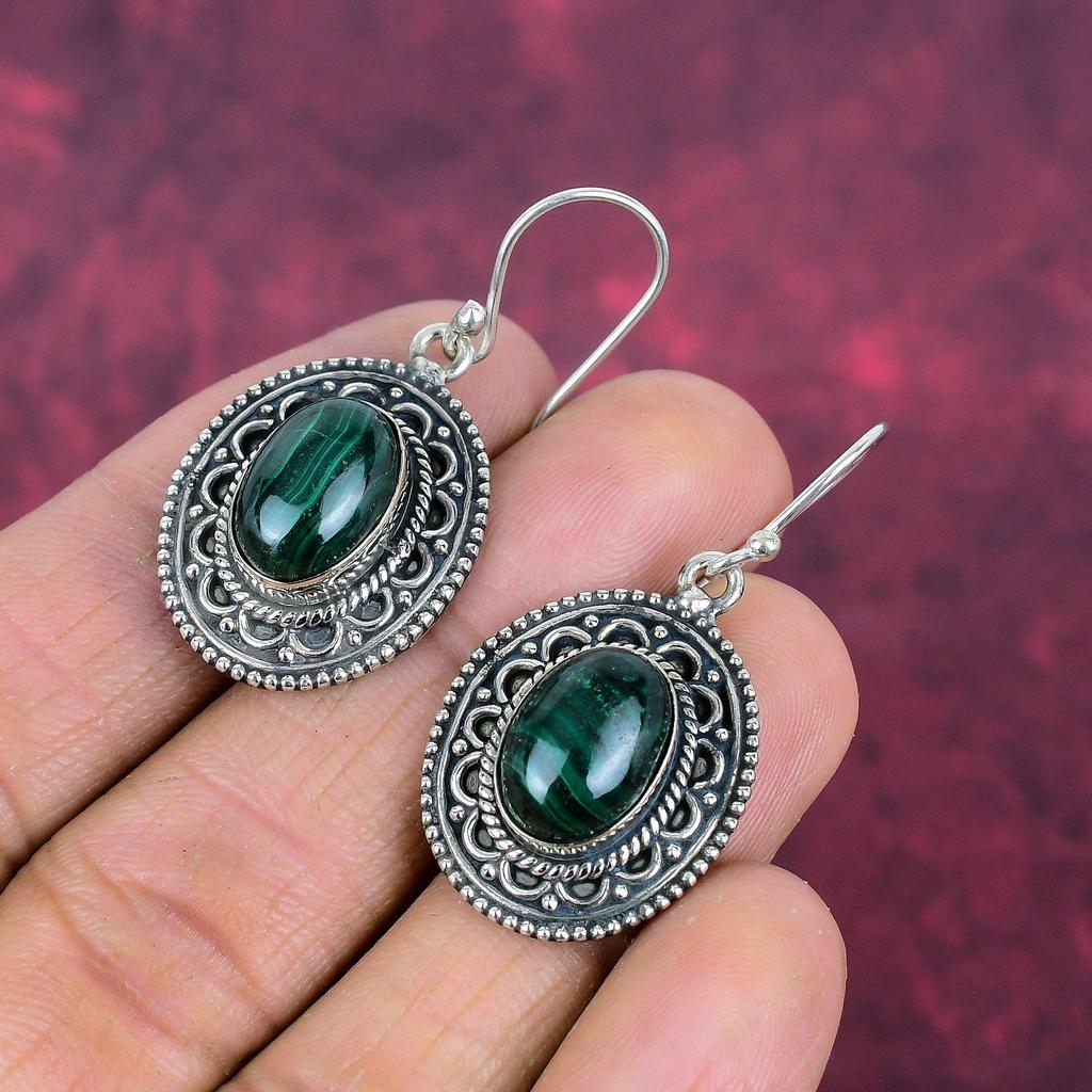 Malachite Earrings, 925 Sterling Silver Jewelry, Gift For Women Handmade Earrings Gemstone Jewelry