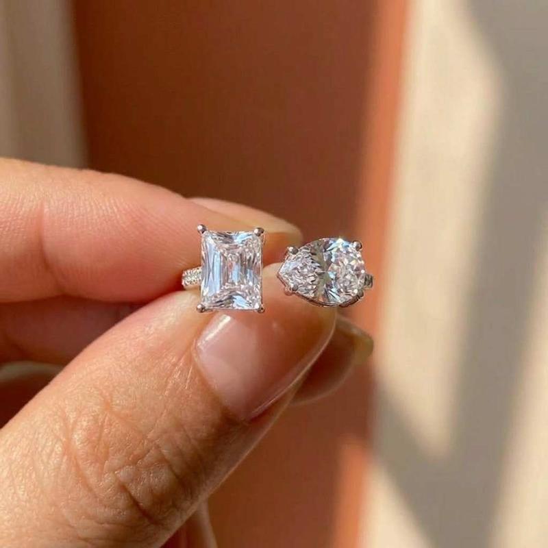 New 925 Silver Pear Cut Emerald cut Simulated Diamond Wedding Party Vintage Adjustable Ring Fine Jewelry Gifts