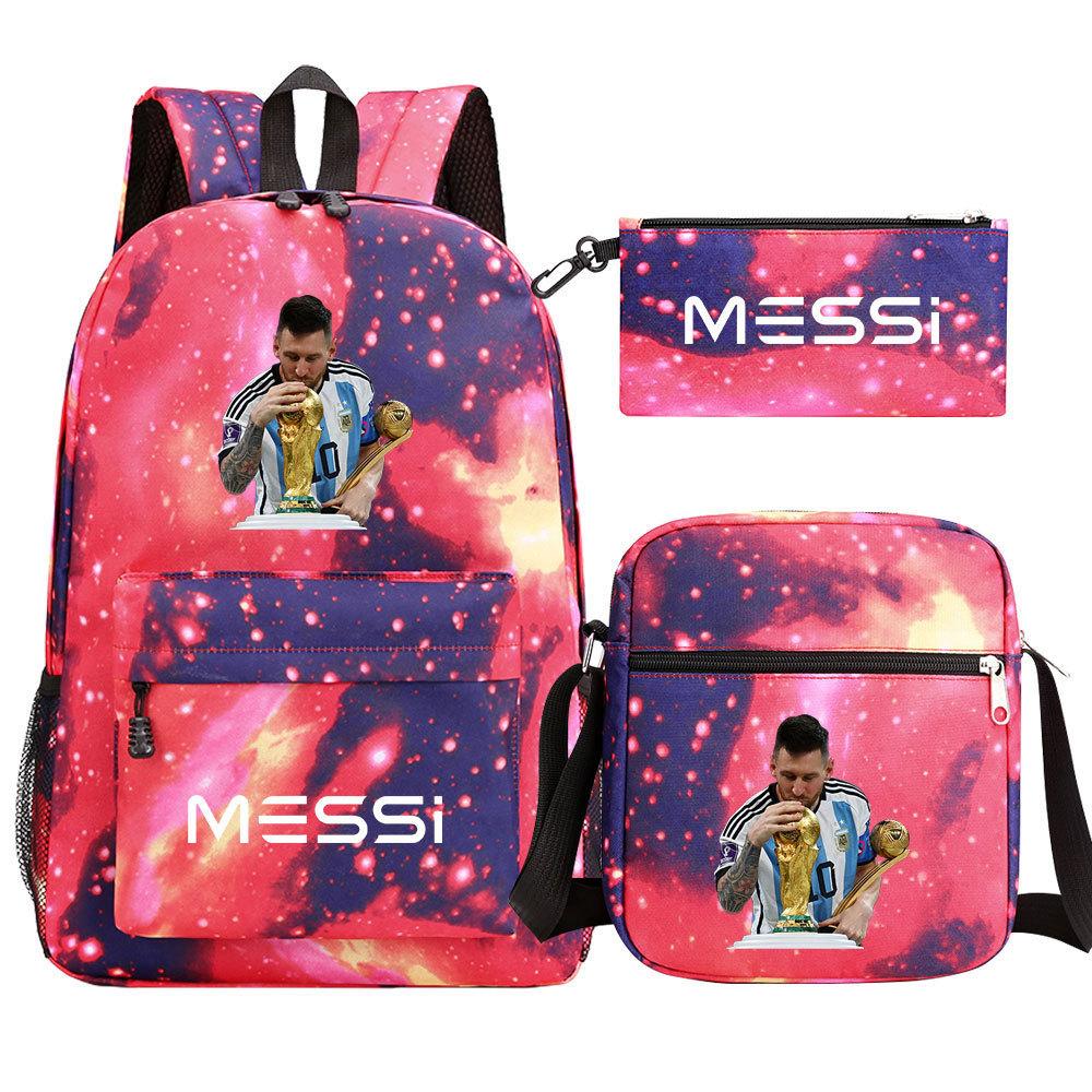 Football Star Print Youth Primary And Secondary School Students Schoolbag Three-Piece Set Men'S And Women'S Backpack