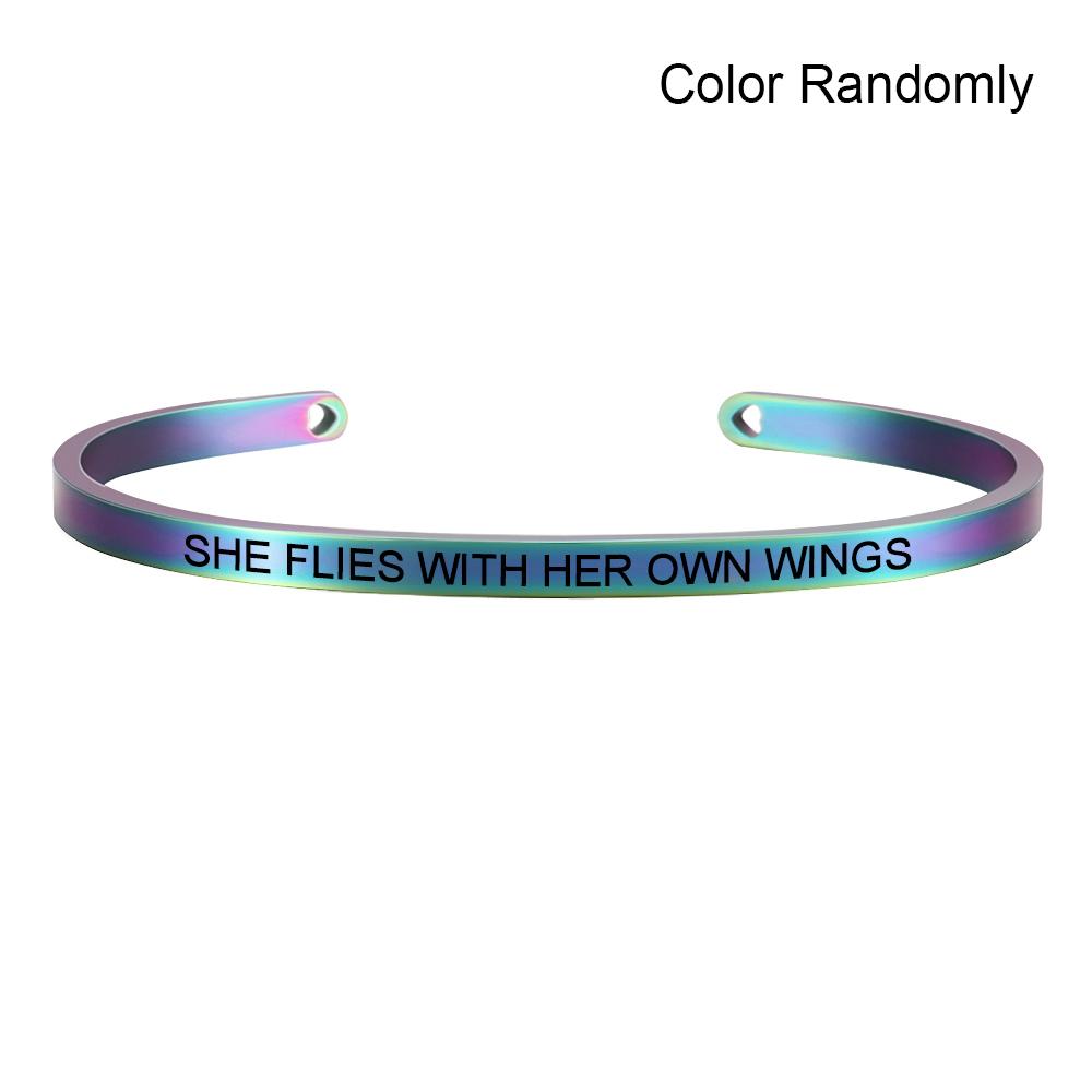 Neuer Regenbogen-Edelstahl-Armreif mit Gravur, positives, inspirierendes Zitat, Mantra-Armband, Geschenk für Frauen