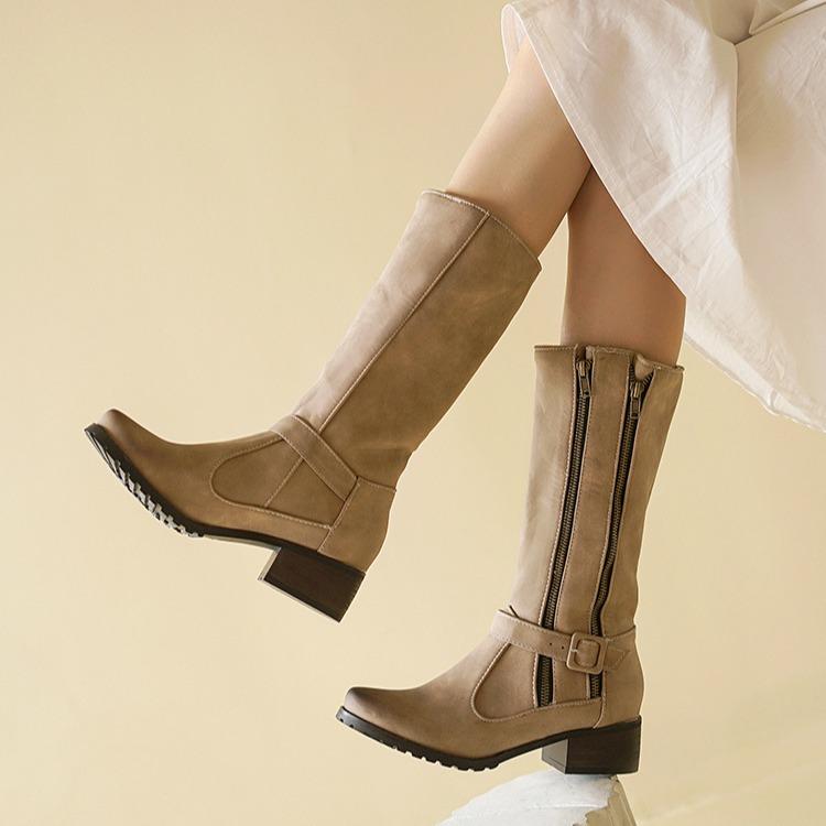 Damenstiefel 2025 Herbst/Winter mittellange Stiefel Damen mattes Leder modische Damenschuhe