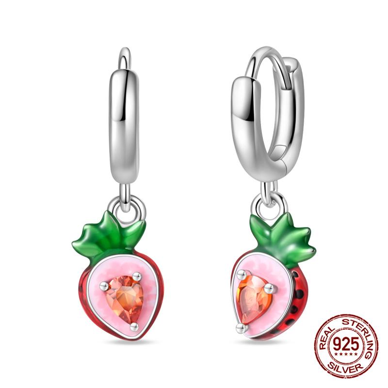Original 100% S925 Silver Sweet Cherry Strawberry Sweetheart Avocado Women's Earrings Engagement Anniversary Gift