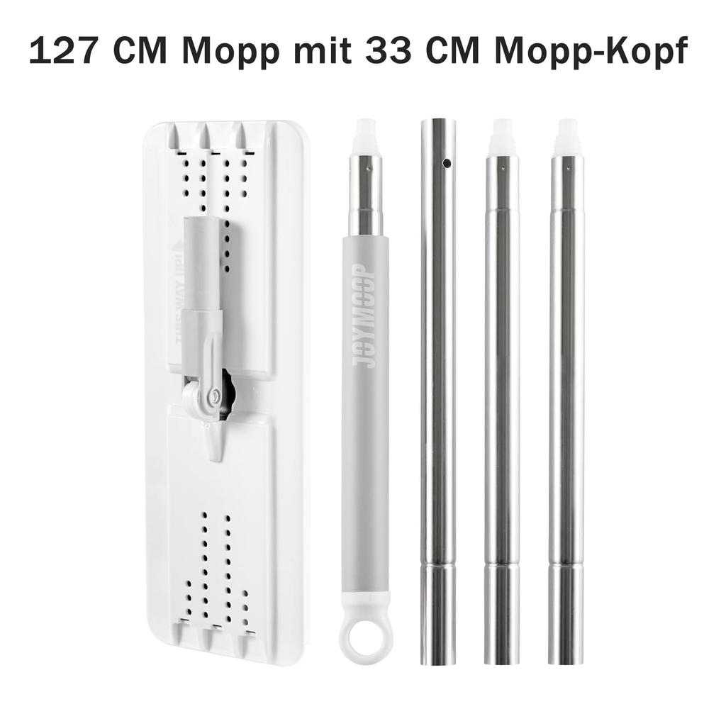 JOYMOOP Flat Microfiber Mop for Floor Cleaning Wall Cleaning cm Mop Handle Flexible 33 cm Flat Head with Microfiber Mop Pad White Mop, 125.5 -