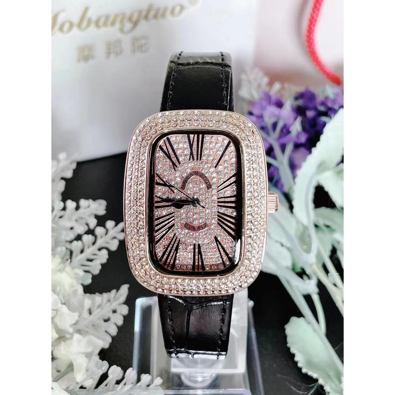 Women Quartz Watch Tonneau Oval Case Diamond Iced Out Reloj Roman Numerals Dial Luxury Clock Ladies Vintage Wristwatch