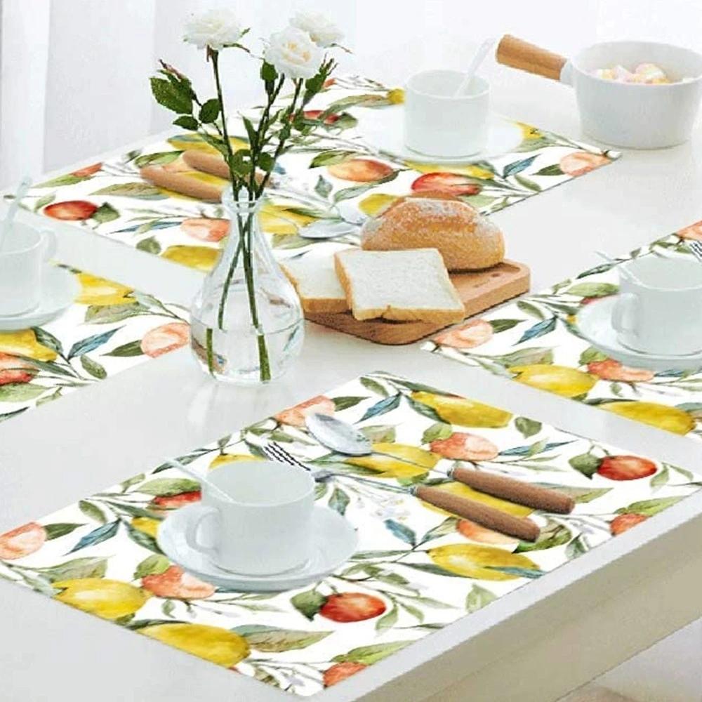 Lemon Fruit Placemats Summer Ice Cream Place Mats Waterproof Non-Slip Heat-Resistant Linen Outdoor Flamingo Dinner Table Mats