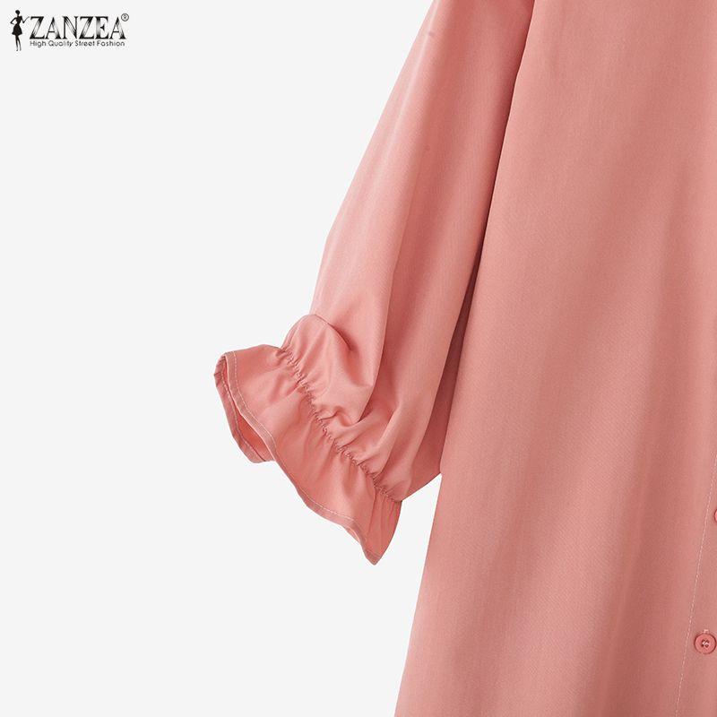 ZANZEA Damen Umlegekragen Locker 3/4-Ärmel Einfache Bluse