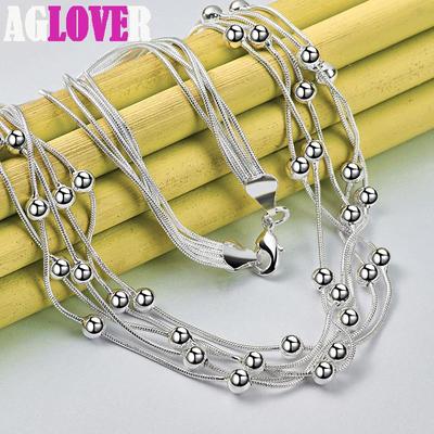 Gioielli con collana di perline lisce con catena multi serpente in argento sterling 925