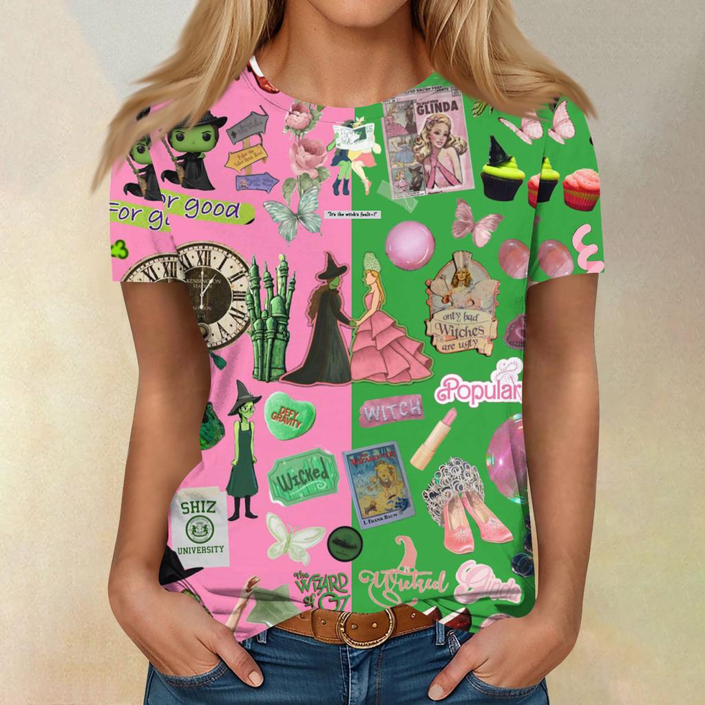 Women's Casual Fashion Cartoon Print Short-Sleeve Top/T-Shirt
