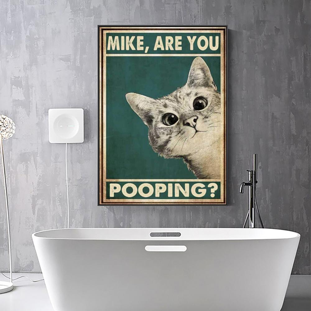 Are You Pooping Poster Bathroom Funny Bathroom Sign Canvas Prints Cute Cat Quote Art for Painting Wall Picture Toilet WC Decor