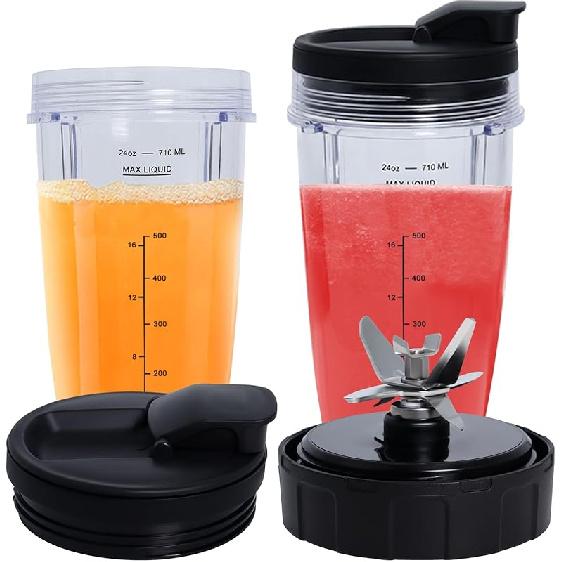 Replacement Parts Compatible with Nutri Ninja, Blender Blade 6 Fins and 2 Pcs 16oz Single Serve Blender Cup Set Compatible with Ninja BL660 BL740