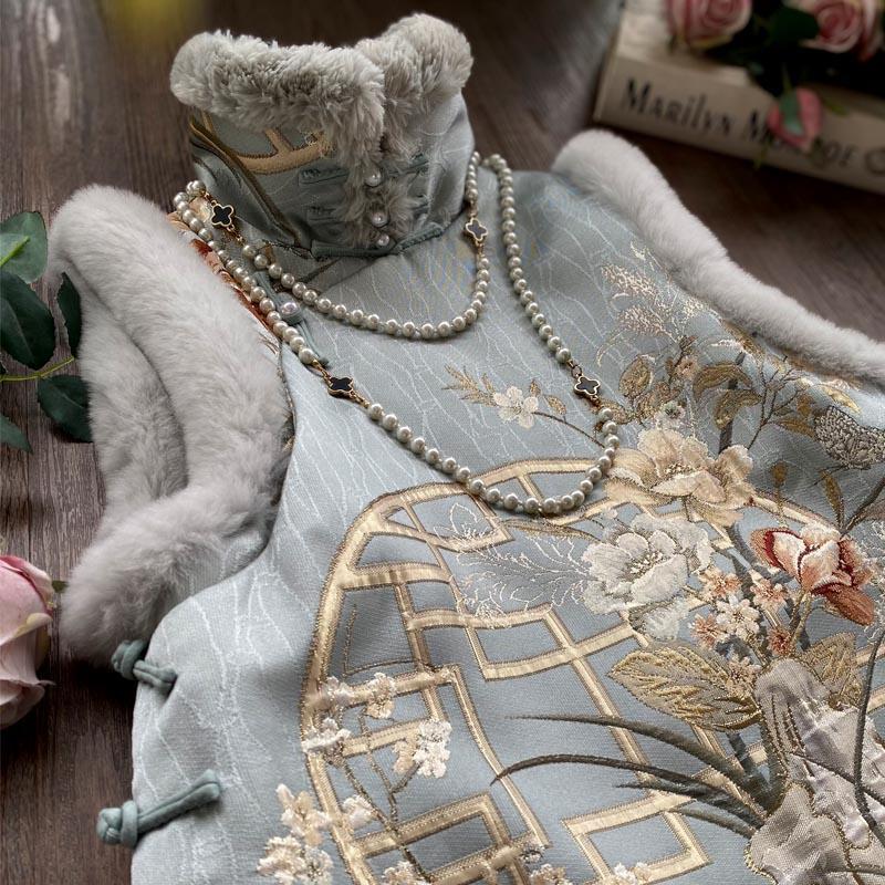 Guochao Cheongsam Vest Young Girl Fried Street Retro Chinese Style Cotton Padded Tang Suit Top 2024 Winter