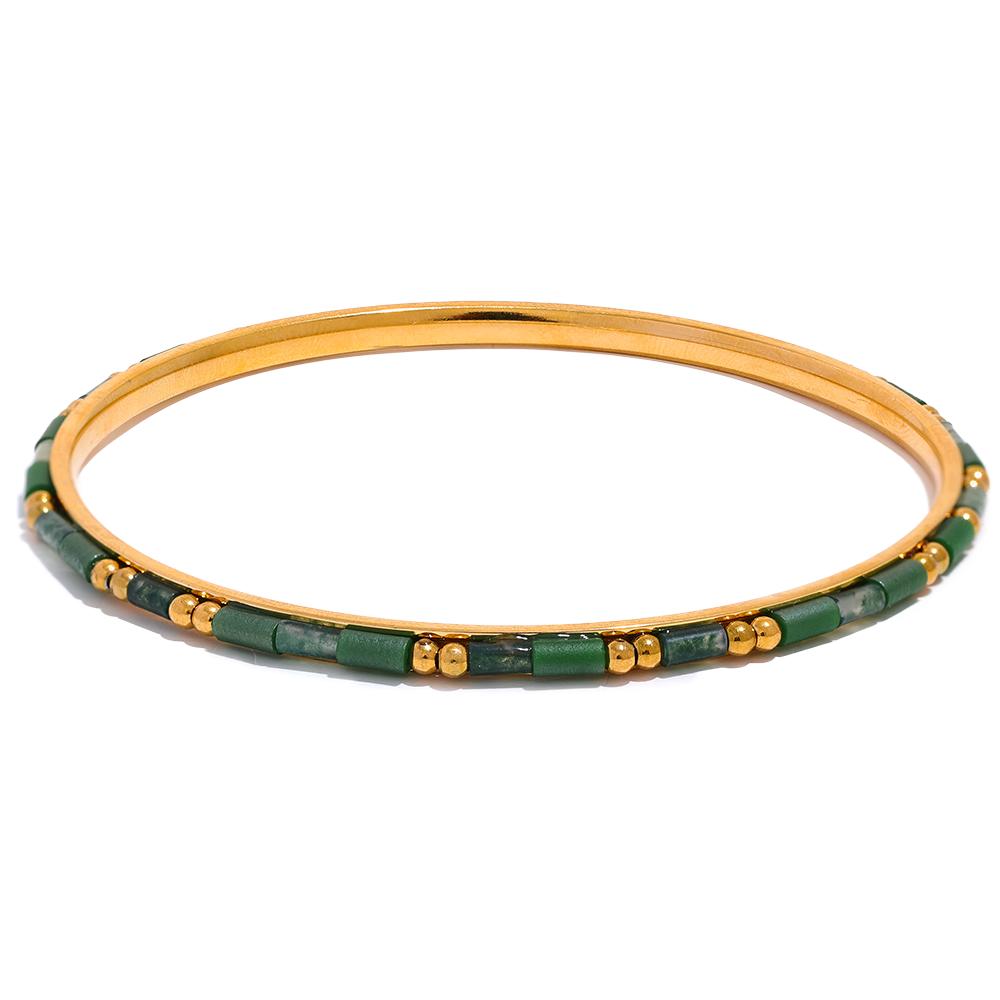 

Yhpup 67mm Stainless Steel Y2K Summer Colorful Beads Crystal Stone Polymer Clay Circle Bracelet Women Fashion Wrist Jewelry