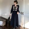 Damskie sukienki w stylu koreańskim, wiosennym, z dekoltem w szpic, jesienna, długa sukienka midi z dzianiny