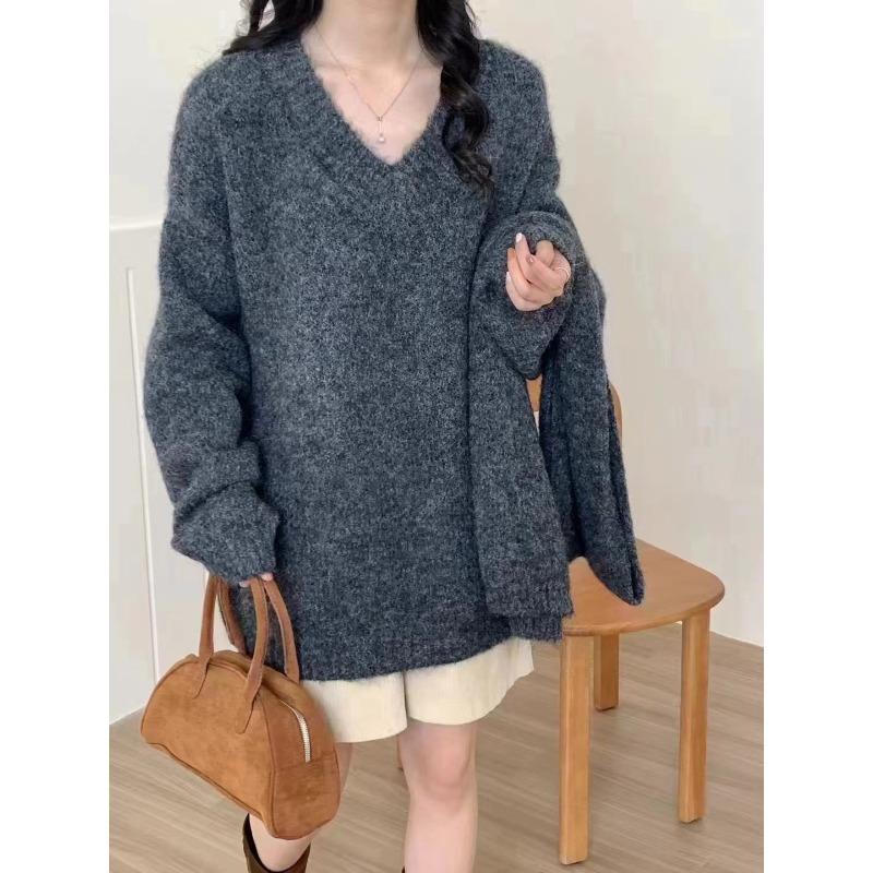 Lazy with scarf knitted pullover sweater women's autumn and winter loose soft waxy fashion versatile knitted sweater women