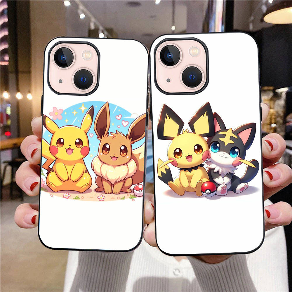 Чорний чохол B-72 Pikachu and Eevee для Redmi 10A 10C 12C 13C 9A 9C 9T A3X Note 10 9 9S 10S iPhone 11 12 13 14 15 16 X XS Pro Max Mini 7 8 Plus XR
