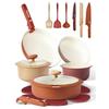 22 Pcs Ceramic Cookware Set with Detachable Handles Non-Toxic Non-Stick Pots and Pans for Induction Oven Safe Stackable Removab