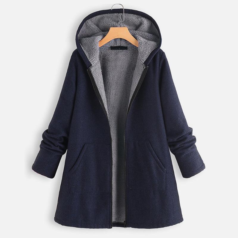 Women's Fashion Autumn/Winter Hooded Reversible Fleece Sweatshirt Jacket Cotton Padded Thick Hooded Women's Coat