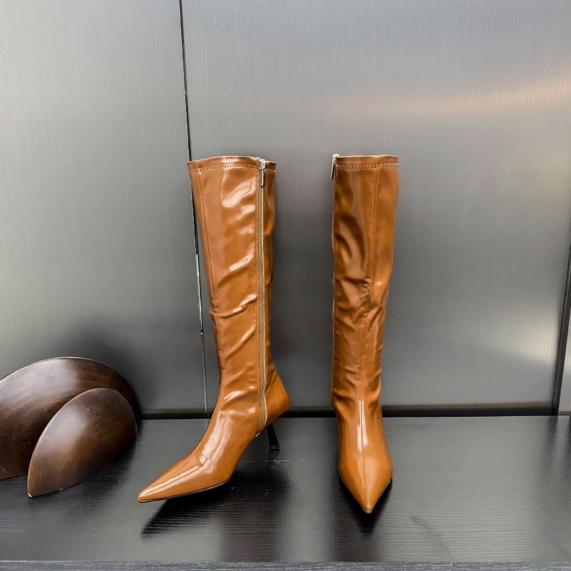 

In the autumn and winter of 2025, the new fashionable high-heeled pointed boots look thin but knee-high high boots 40 коричневый