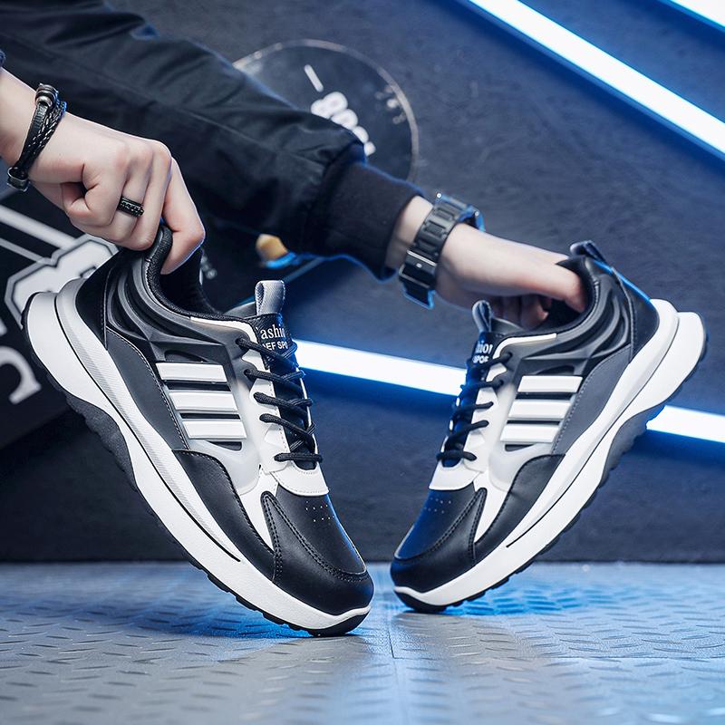 

Новые модные мужские кроссовки Four Seasons с толстой подошвой для студентов и мальчиков, трендовые кроссовки с мягкой подошвой, дышащие, повседневные кроссовки для бега 44 чёрный