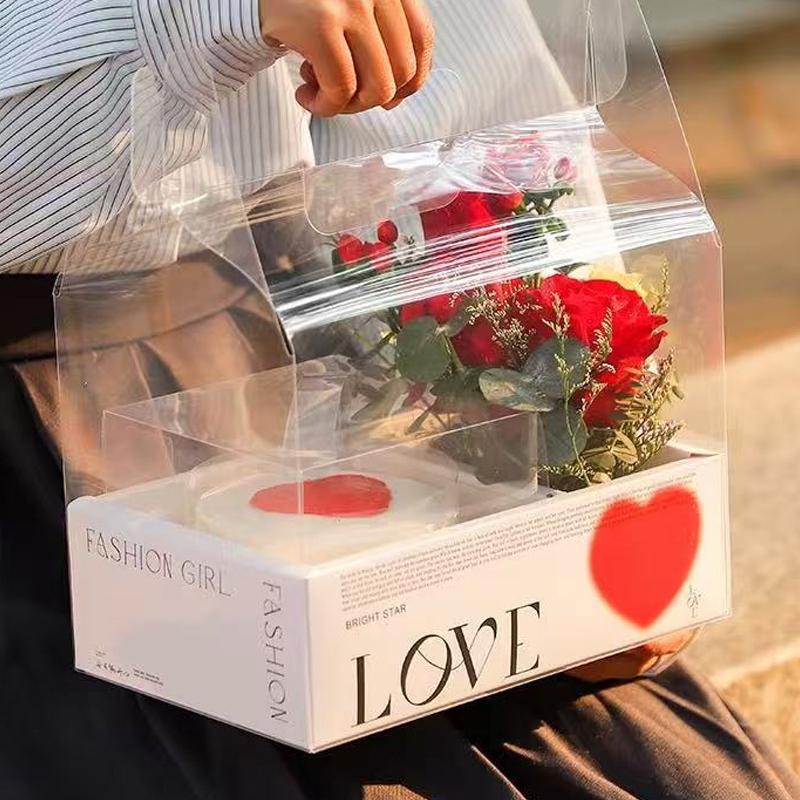 Pet Clear Cake Bag Gift Box With Handle Flower Storage Boxes Party Favor Decorative Engagement Proposal Celebration Ceremony