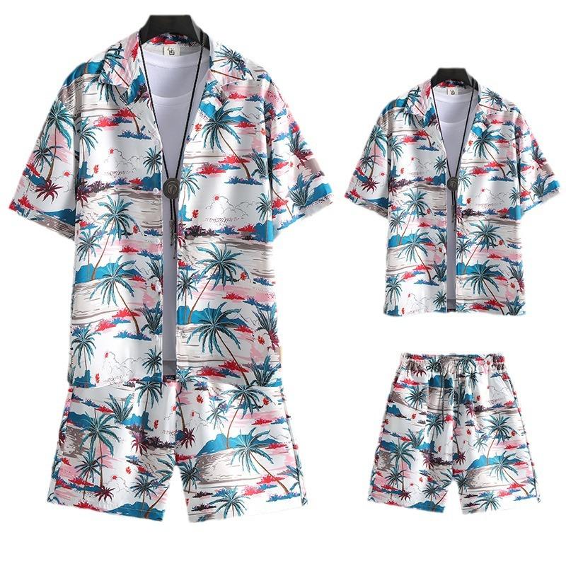 

Гавайский тропический принт, мужской и женский костюм с коротким рукавом, модная рубашка на пуговицах, топ, шорты с коротким рукавом S белый