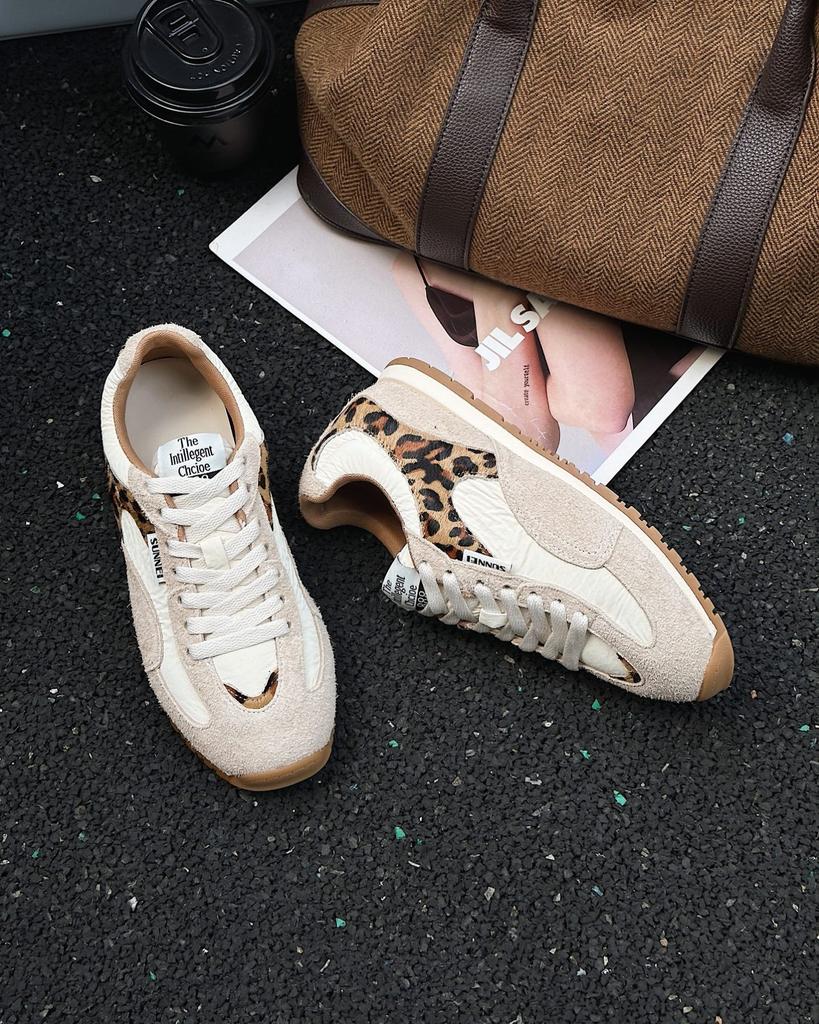 Horsehair Version~ Leather Thick-soled German Training Shoes for Women's 2025 New Mesh Breathable Splicing Casual Flat-soled Sports Shoes