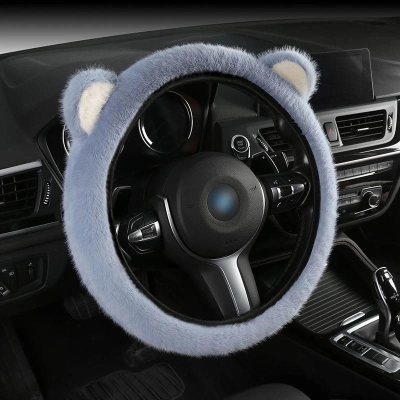 Plush Steering Wheel Cover Comfortable Warm Cartoon Print Waterproof Non-Slip Universal Fit for 14.57-14.96 Inch Steering Wheels