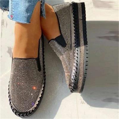 Sapatos Femininos de Solado Grosso Primavera Novo Casual Decoração de Strass Versátil Esportivo Um Pé Sapatos Casuais Zapatos Mujer Tênis