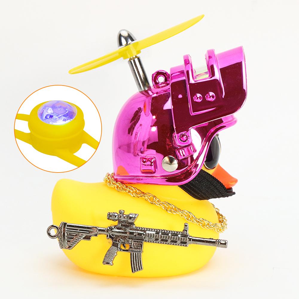 Cool Armed Duck In The Car Interior Decoration Yellow Duck with Helmet for Bike Motor with Strobe Light Car Accessories