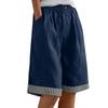Women's Fashion  Color Stripe Patchwork Loose Button Cotton Linen Casual Five-Four Pants