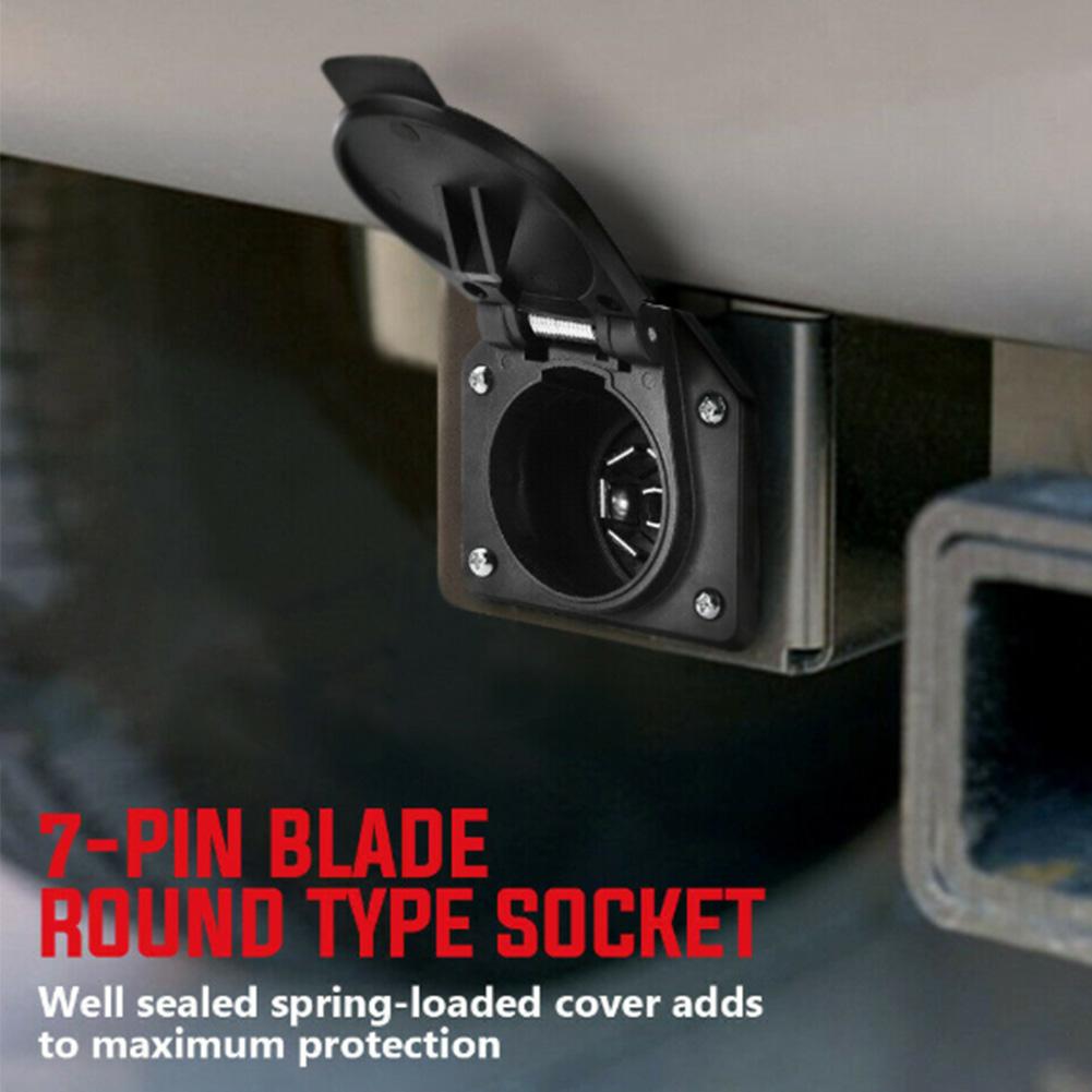 12V Trailer RV Connector 7 Way to 4 Way Hitch Plug with Dustproof Cover and Bracket