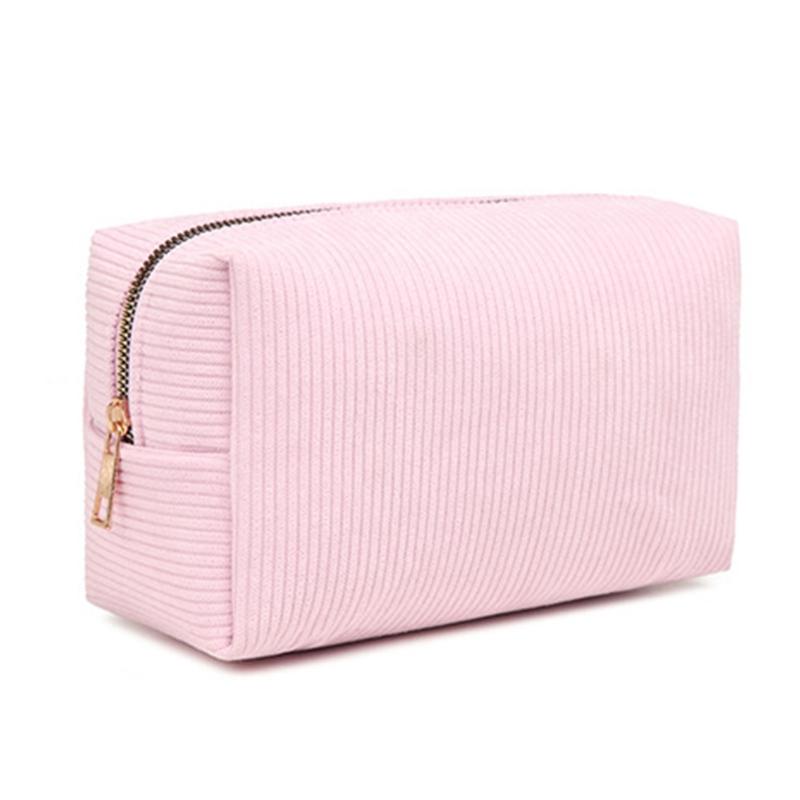 Portable Makeup Brush Tool Storage Bag with Zippered Corduroy Solid Color Cosmetic Bag Large Capacity Zippered Purse