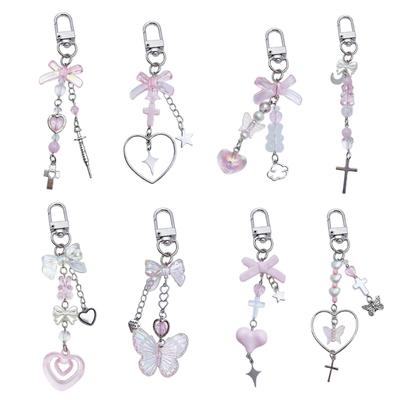 Pendentif Mode Cœur Papillon Nœud Doux Lanière de Téléphone Décoration de Sac Lanière de Suspension Portable pour Filles Femmes