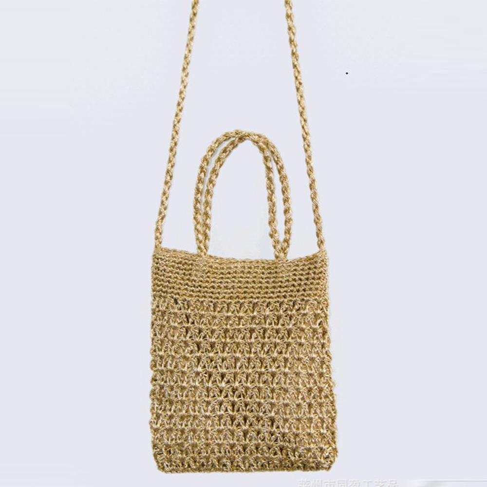 Fashion Silver Tote Women Handbags Hollow Crochet Shoulder Bag  Metical Yarn Knitting Crossbody Bags for Women Shopper Purses