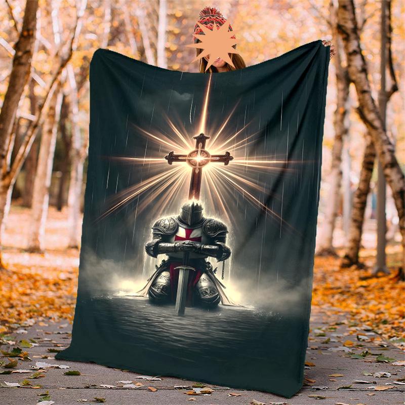 Cross Templars Knight Flannel Blanket Soft Warm All-Season Throw, Design for Camping, Car Travel, Hiking Sofa, Bed, Office Perfect Gift for Parties