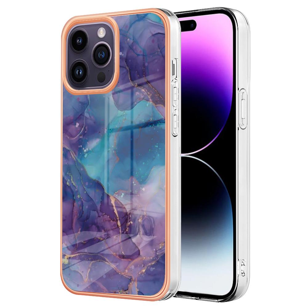 

YB IMD Series-16 Style E Marble Pattern Phone Case for iPhone 15 Pro,2.0mm TPU Electroplating Cover Purple