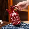 250ML Vintage Square Ceramic Oil Bottle, Japanese Style Floral Soy Sauce Dispenser Cruet with Handle & Wood Lid