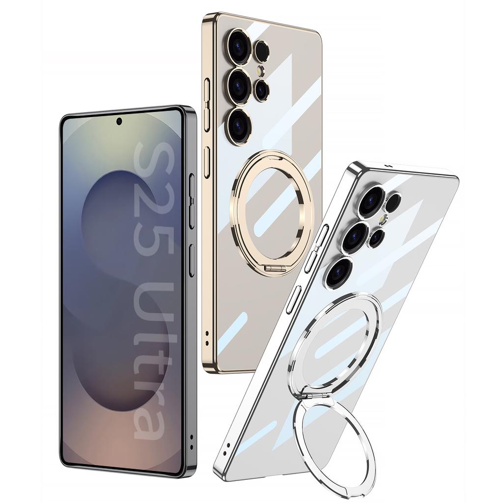 Suitable for Samsung S25Ultra Magnetic Phone Case S25u Rotary Bracket Electroplating Transparent Anti Fall