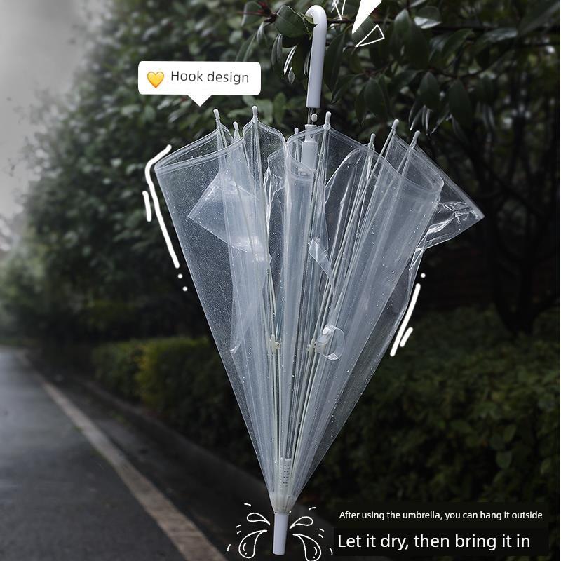 High-Quality Transparent Umbrella with Automatic Long Handle, Suitable for Girls, Large Size, Thickened and Reinforced, Cute and Stylish