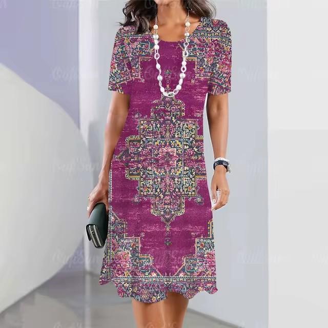 3D Digital Printing Dresses Women's Summer Short-sleeved O-neck Casual Loose Dress