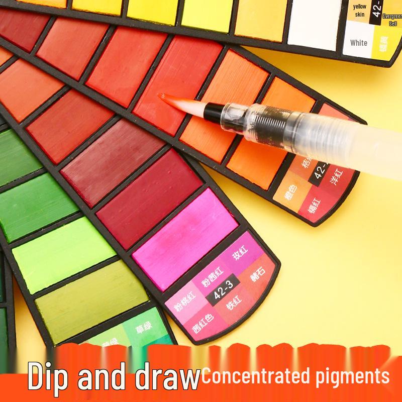 Fan-shaped Solid Watercolors: 24, 36, or 42 Gouache Colors for Students & Beginners