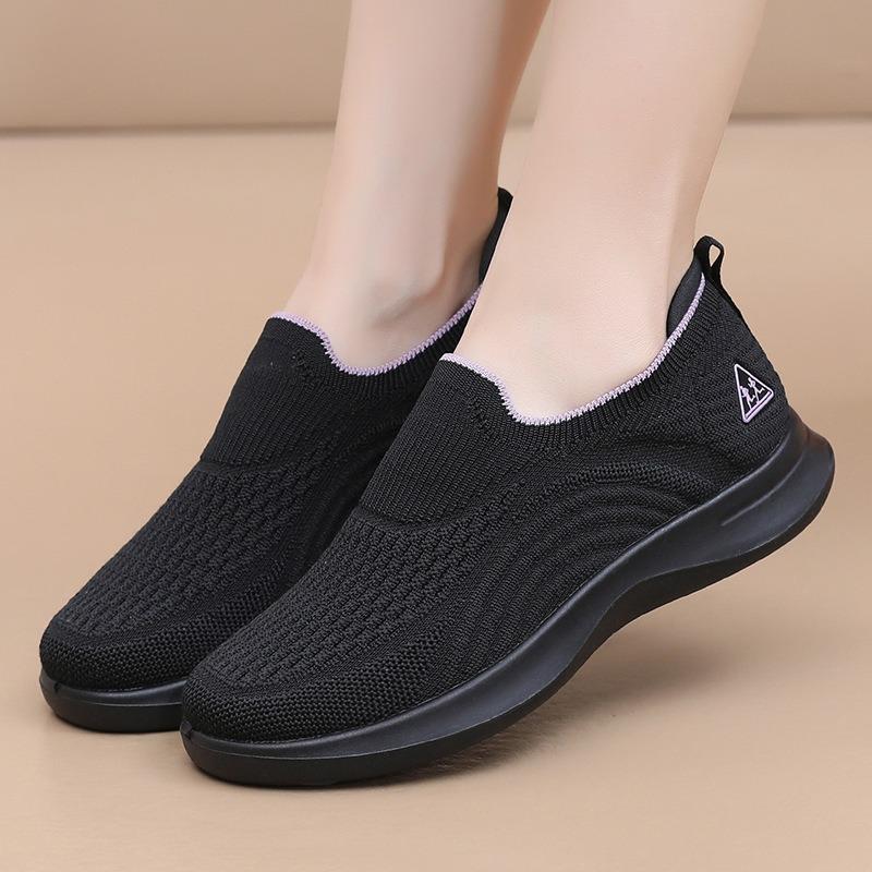 Fashion Breathable Mesh Women's Knit Sneakers Lightweight Non Slip Comfortable Casual Sports Shoes Summer Solid Low-Top Walking Footwear