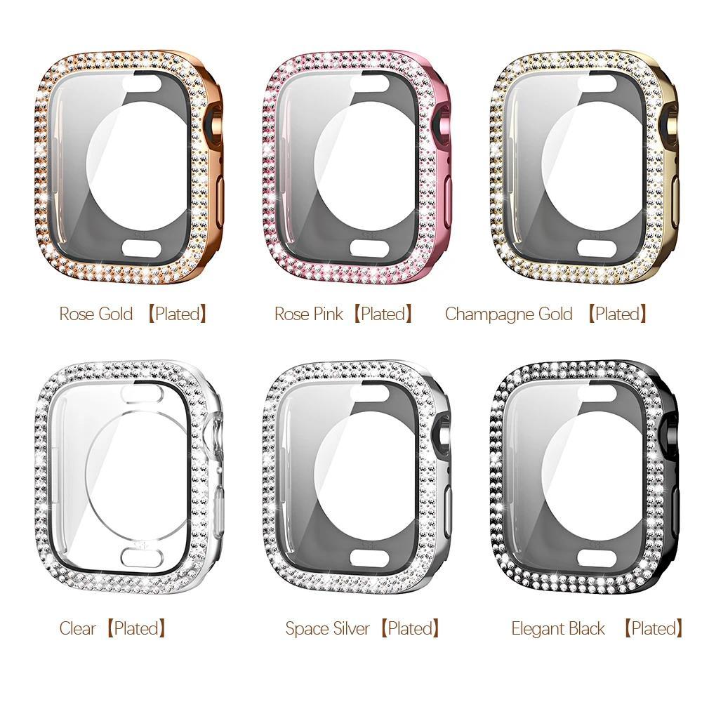 Bling Glass+Cover For Apple Watch Case 44 45mm 41mm 40 42mm 44mm Diamond bumper+Screen Protector for Series 11 10 9 8 7 5 6 SE
