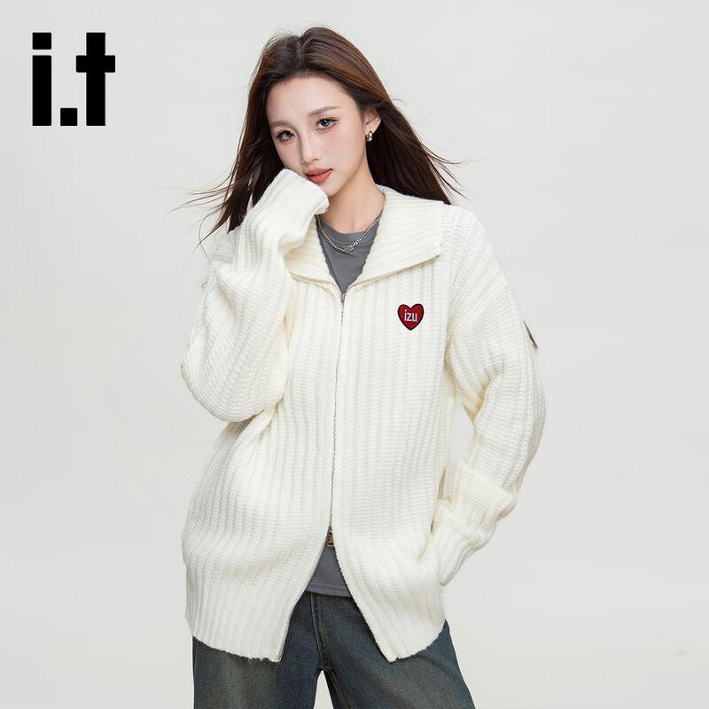 Izzue Women's Retro Ruffled Collar Zipper Knit Cardigan