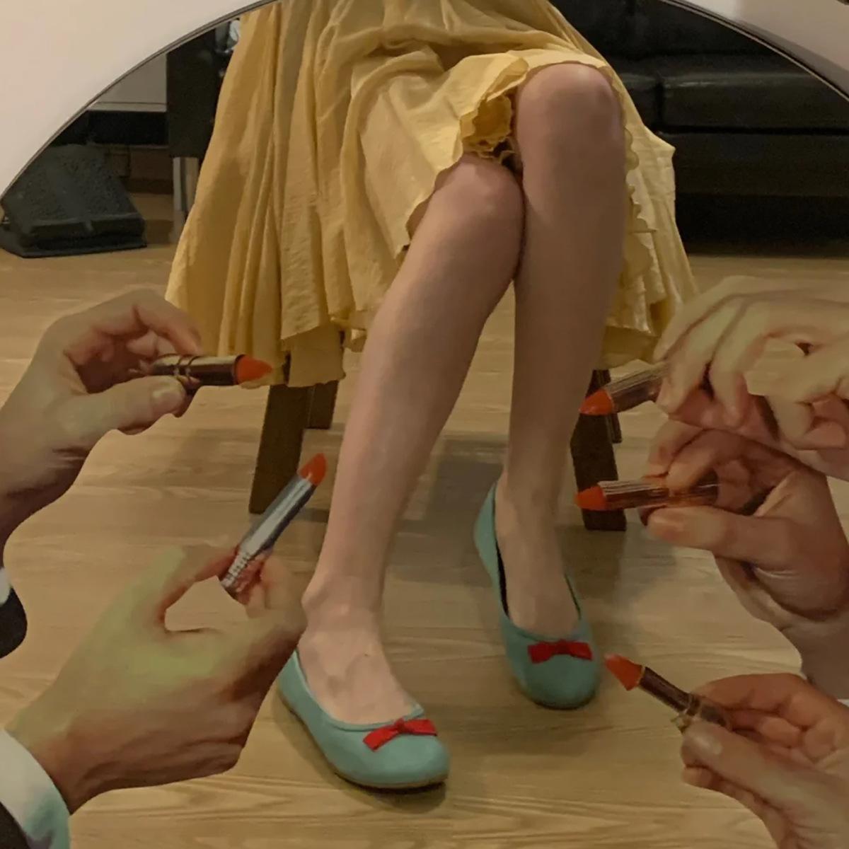 

Версия из овчины~ Французские балетки с круглым носком, женские синие балетки на плоской подошве, вечерний бриз, легкие одинарные туфли 40